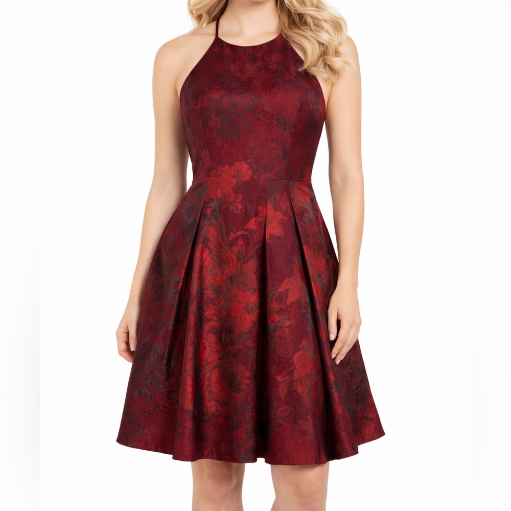 NEW White House Black Market Red Floral-Jacquard‎ Fit-And-Flare Dress, 14